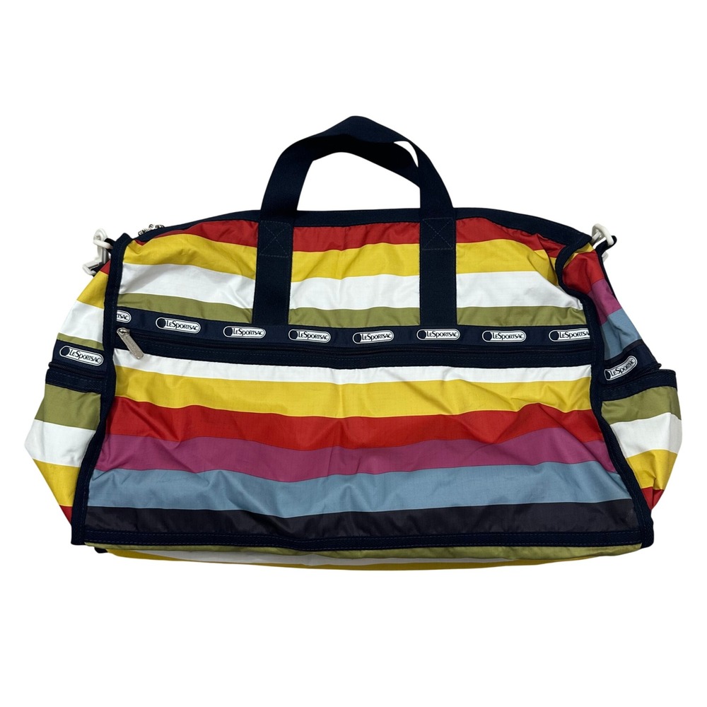 LeSportsac Large Weekender Duffle Bag Multicolor Striped Nylon‎ Travel Luggage